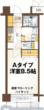 Ａタイプ間取図　下駄箱・廊下・洗面所　等収納スペースが充実。