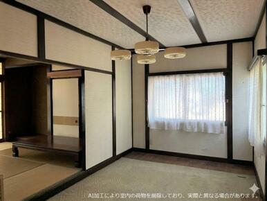 洋室は昭和レトロといった感じです。※AI加工で荷物を消しておりますので、実際には荷物があります。