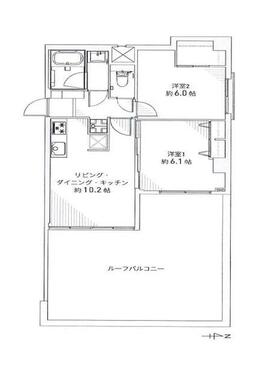 ２ＬＤＫ＋Ｗ　壁芯５０．９５㎡　ルーフバルコニー３３．７１㎡