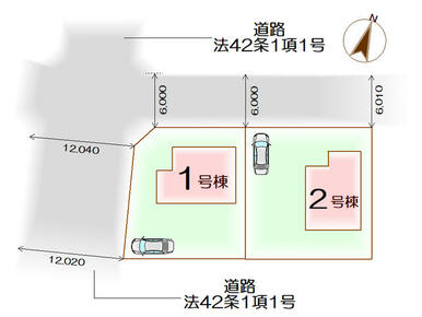 《区画図》駐車３台分まで可能な広さ♪