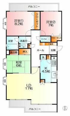 ゆったりとした３ＬＤＫの間取り！独立式キッチン、広々１７帖のＬＤ！窓の取り方が印象的で素敵です！