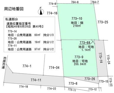 私道部分　７７３－１４：持分１／３　７７３－２６：持分１／２　７７４－１１：持分１／２