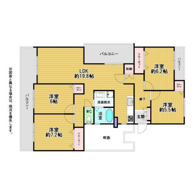 キッチンや洗面所、浴室、トイレなどの水回りが集約された効率的な家事動線です