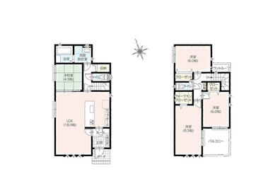 【２号棟】間取り：４ＬＤＫ／土地面積：１８６．６５ｍ２／建物面積：１０２．２６ｍ２