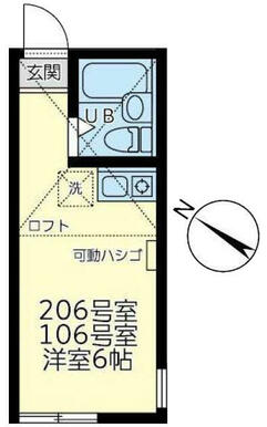 ２０６　洋室６帖＋ロフト約４帖・ロフト高１．４ｍ