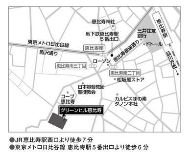 日比谷線恵比寿駅徒歩６分の立地です。（ＪＲ恵比寿駅徒歩７分）