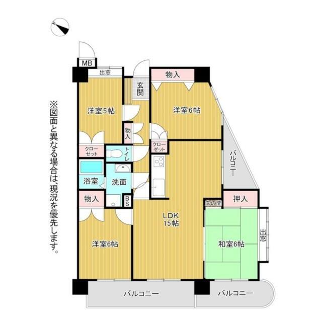 角部屋ならではの２面バルコニー付きの３面採光で通風良好です