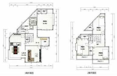 １階にＬＤＫと洋室１部屋。２階に洋室３部屋。採光たっぷりのリビング！