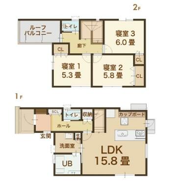 リビング１５．８帖。３～４人家族にピッタリの間取りです。リビング内階段で家族の団らんも増えます♪