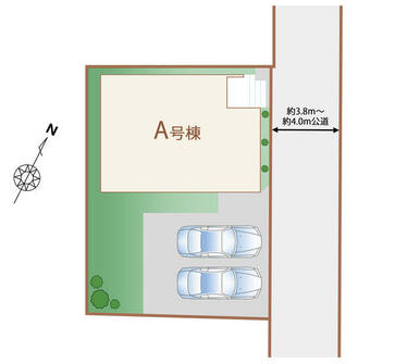 敷地南側は2台駐車仕様で、採光に恵まれた本物件は、ゆとりの庭先約6.6m♪
