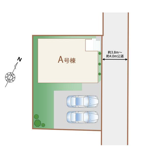 敷地南側は2台駐車仕様で、採光に恵まれた本物件は、ゆとりの庭先約6.6m♪