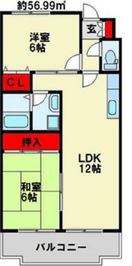 南向きの日当たりの良い２ＬＤＫタイプ