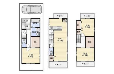 建物予定間取　予定面積：９１．９３㎡　３ＬＤＫ＋車庫