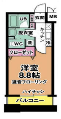 リビングステージ木町通　平面図３０８号室　床色は白色系　建具は黒色系