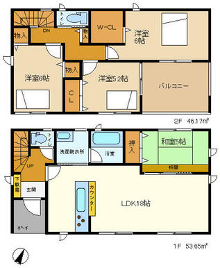 １８帖の広さを確保したＬＤＫは、和室と一体化して利用すると２３帖の大空間になります