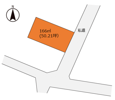 おおよその地形図です。約５０坪の住宅用地物件になります。