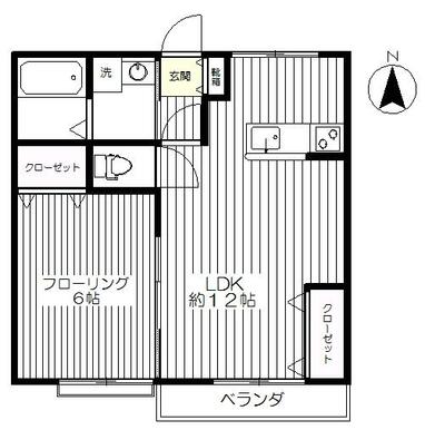 約３９．０５㎡　２０１６年４月当時、間取りを間取りを２ＤＫから１ＬＤＫへ変更しました