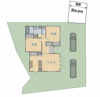 【イメージ図】駐車場配置図です。　縦列で２台駐車可能です。