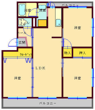 ２面バルコニーが特徴的な３ＬＤＫ