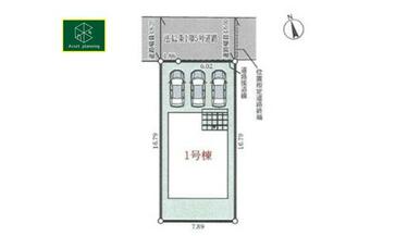 区画の全体図です。前面道路は４．６ｍ・並列駐車で３台分の駐車スペース有り。