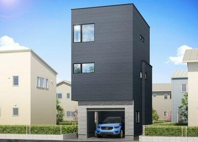 【建物イメージ】ブラックの外壁がかっこよくシンプルでスタイリッシュな外観です。前面にお車2台の駐車可