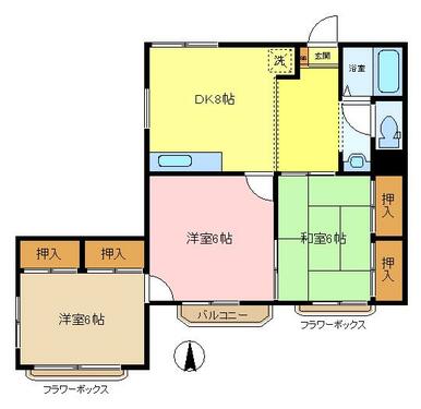 南東角部屋。３ＤＫタイプの間取り。