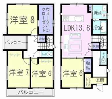 各洋室6帖以上！バルコニーが２ヶ所ある人気の間取りです！