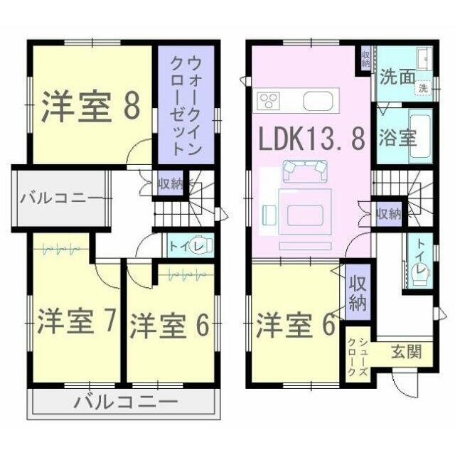 各洋室6帖以上！バルコニーが２ヶ所ある人気の間取りです！