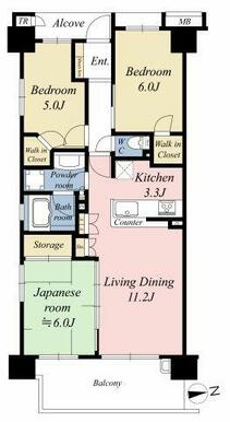 ３面採光を確保した角部屋