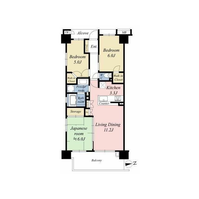 ３面採光を確保した角部屋