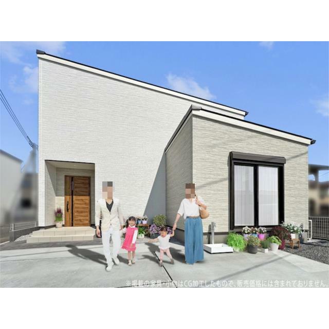 ヤマダホームズの分譲住宅が誕生しました！洗練されたモダンな外観デザインです。（２０２５年４月撮影）