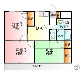 ３ＤＫの間取り。１室はリビングとしても利用可☆各部屋の行き来がとてもし易い間取りです