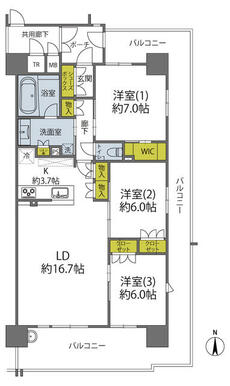 ３ＬＤＫ／住居専有面積８６．４０㎡／バルコニー３８．３８㎡