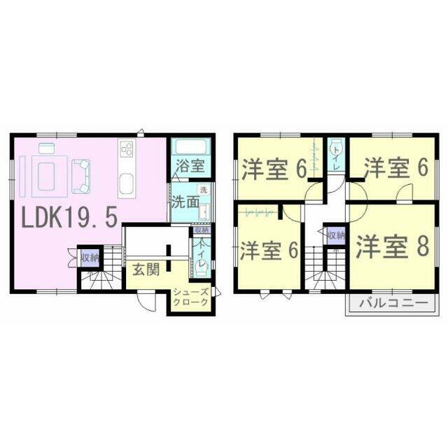 19.5帖の広々リビングと6帖以上の洋室が4部屋！ 全居室収納スペースあります！