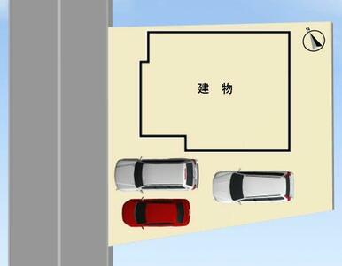 車を並列で２台、合計３台分の車庫スペースを確保しました。