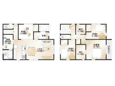 ４ＳＬＤＫ（１階：５２．９９㎡　２階：５２．１７㎡）