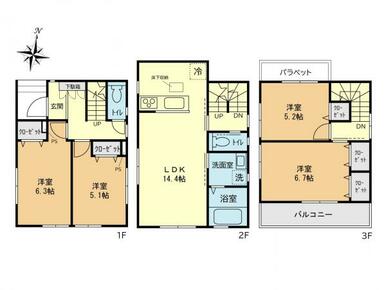 【間取図】全居室収納付きの4LDK♪2階リビングで大切なプライバシーを確保◎